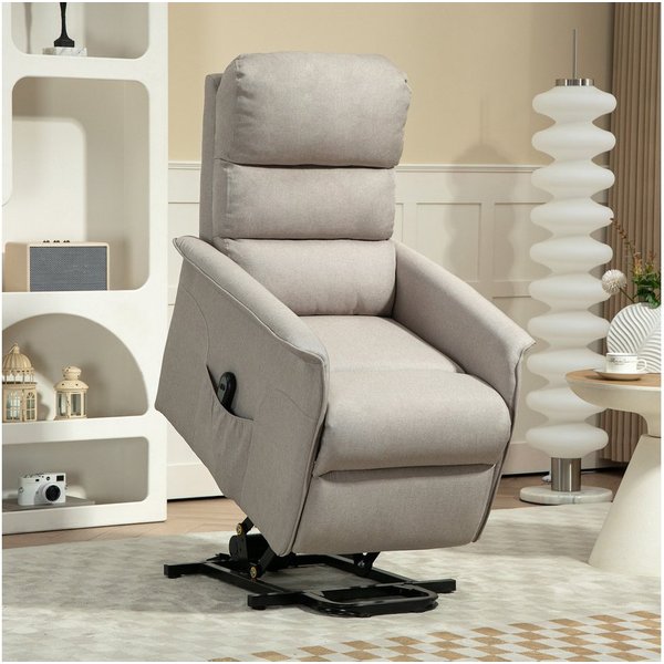 HOMCOM Relaxsessel Sessel mit Leinenoptik, Taschenfeder und Fernbedienung (TV-Sessel, 1-St., Fernsehsessel), für Wohnzimmer, Beige
