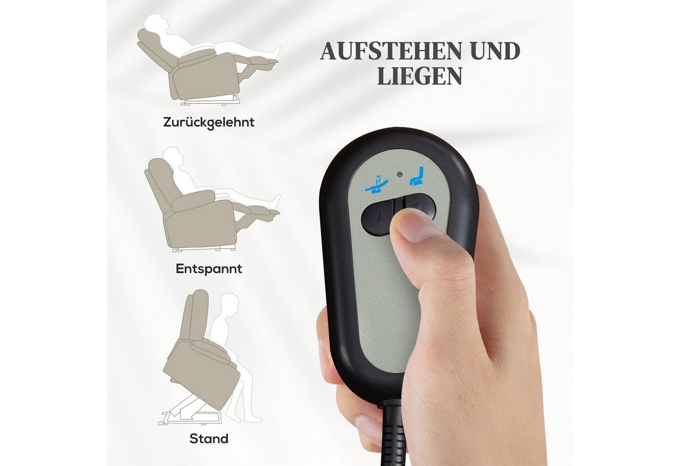HOMCOM Relaxsessel Sessel mit Leinenoptik, Taschenfeder und Fernbedienung (TV-Sessel, 1-St., Fernsehsessel), für Wohnzimmer, Beige – Bild 4 von 5