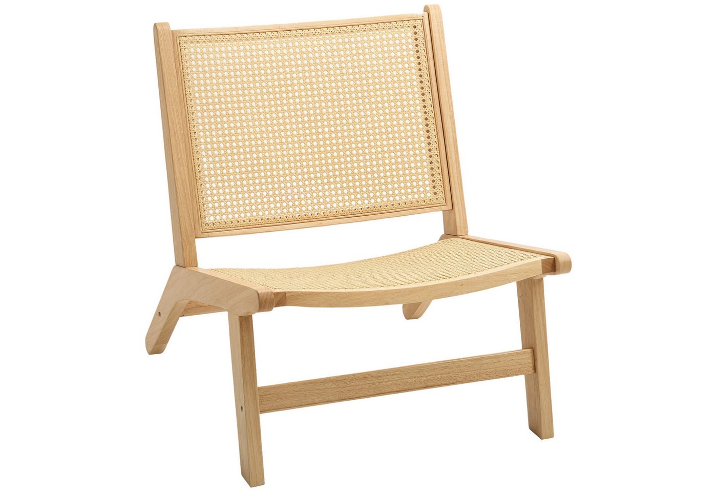 HOMCOM Relaxsessel Sessel, Stuhl mit Rattan-Rückenlehne, Holzrahmen, Lesesessel (Sessel mit Gummibaumholzrahmen, 1-St., für Schlafzimmer und Wohnzimmer), 70 x 6 – Bild 2 von 5