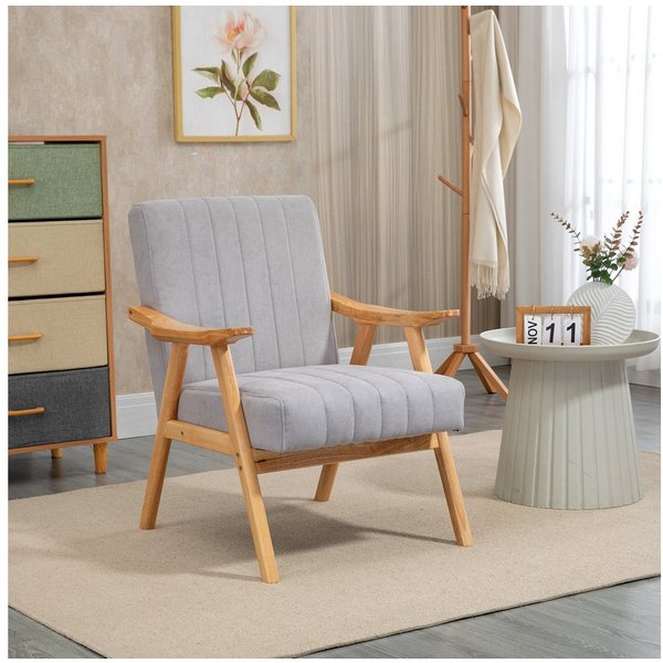 HOMCOM Relaxsessel Sessel Wohnzimmer mit Gummiholzbeine, Polstersessel mit Samtoptik (Loungesessel, 1-St., Ohrensessel), Hellgrau 68 x 74 x 82 cm