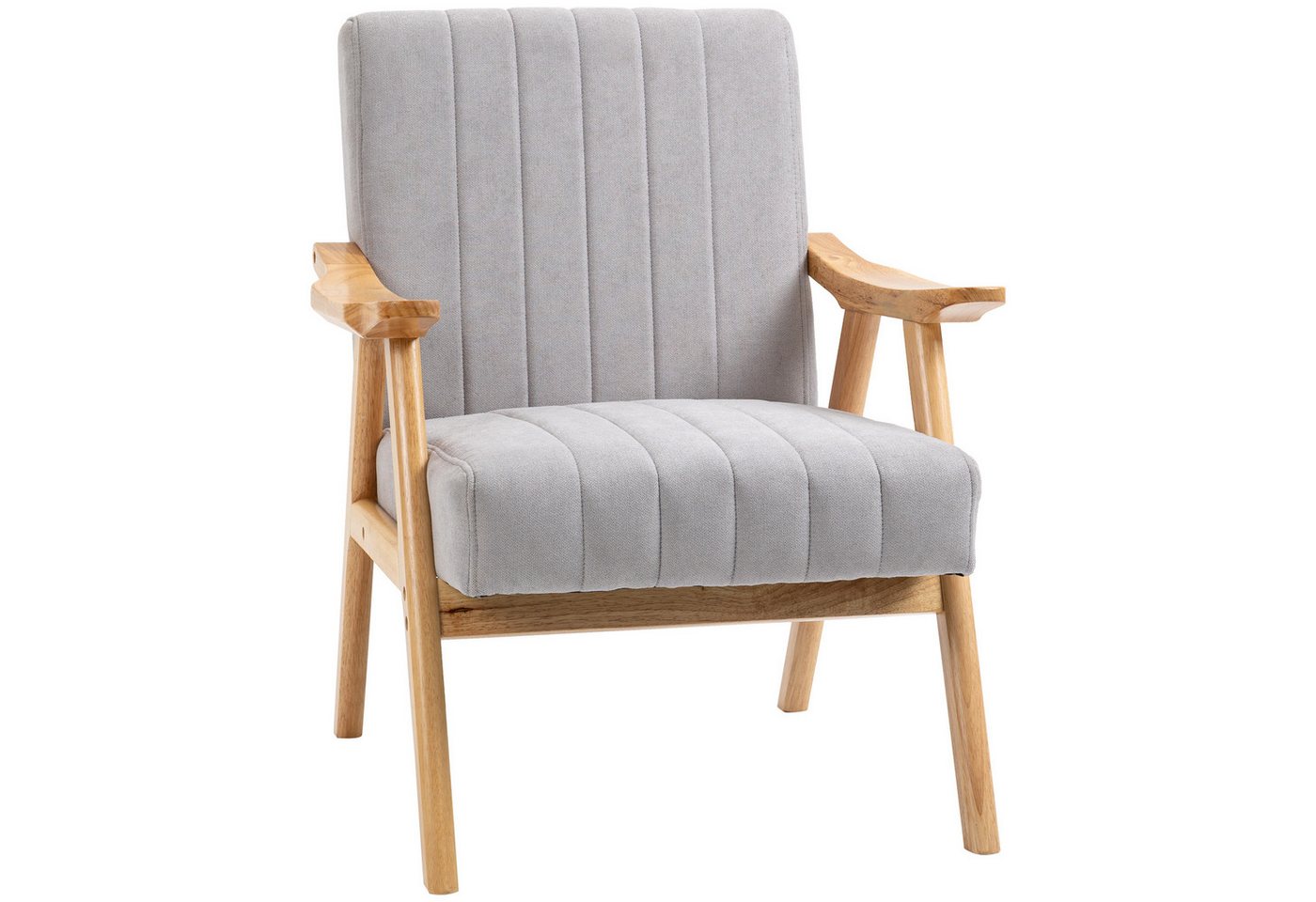 HOMCOM Relaxsessel Sessel Wohnzimmer mit Gummiholzbeine, Polstersessel mit Samtoptik (Loungesessel, 1-St., Ohrensessel), Hellgrau 68 x 74 x 82 cm – Bild 2 von 5
