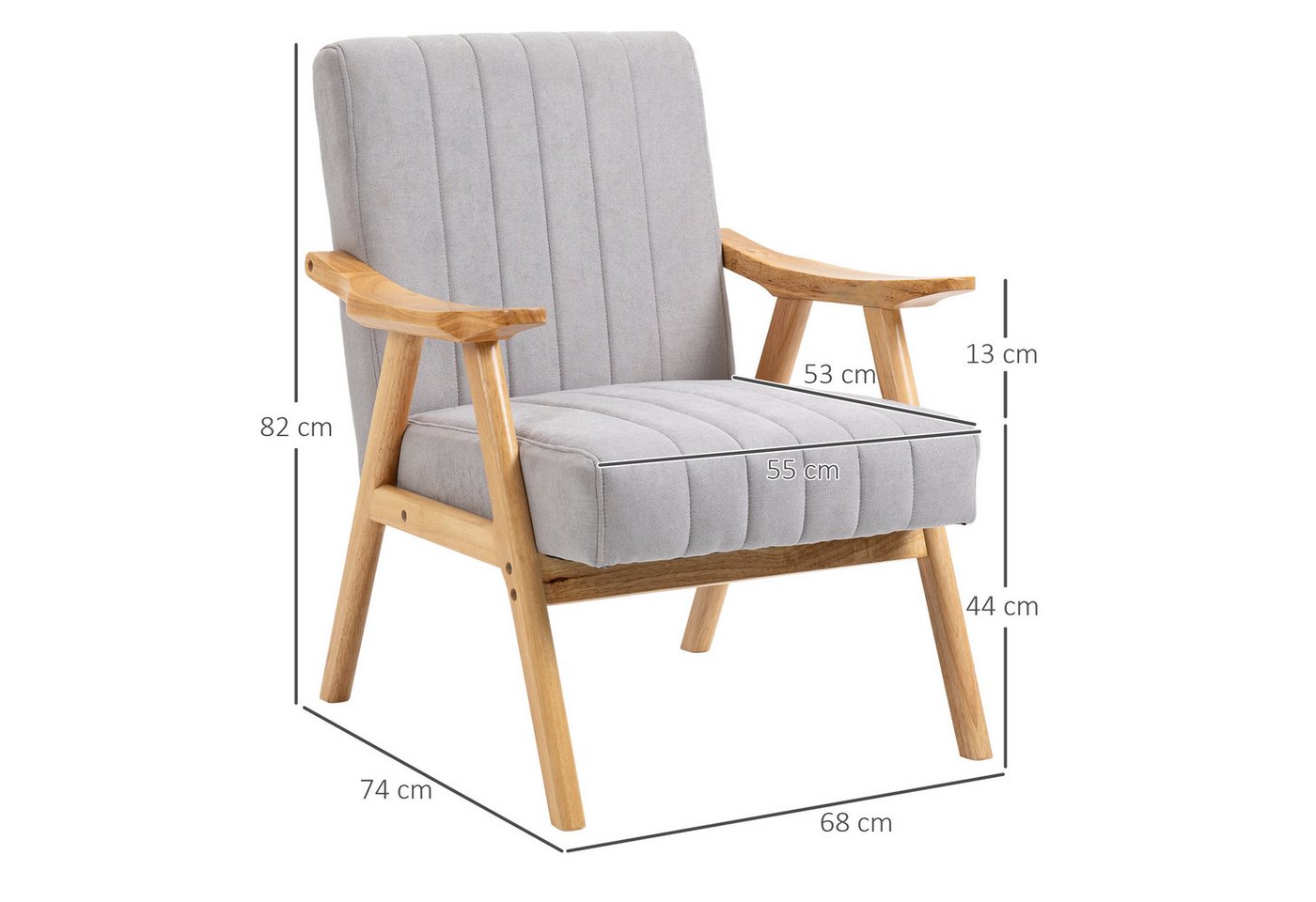 HOMCOM Relaxsessel Sessel Wohnzimmer mit Gummiholzbeine, Polstersessel mit Samtoptik (Loungesessel, 1-St., Ohrensessel), Hellgrau 68 x 74 x 82 cm – Bild 3 von 5