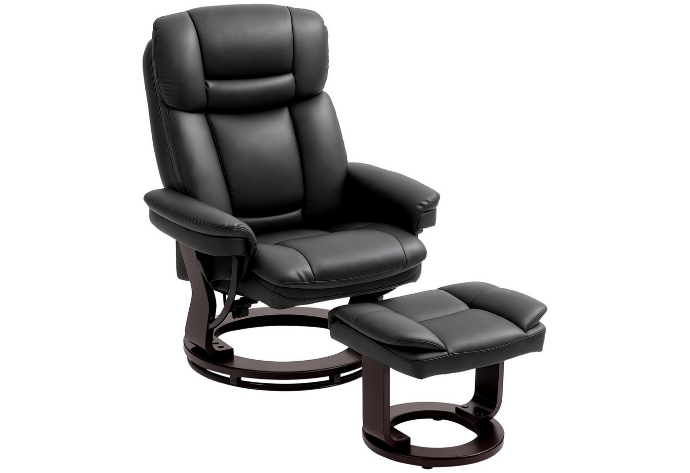 HOMCOM Relaxsessel TV-Sessel mit Hocker, 360°drehbar, mit Liegefunktion (Ruhesessel, 2-St., Fernsehsessel), für Wohnzimmer, Kunstleder, Schwarz – Bild 2 von 5