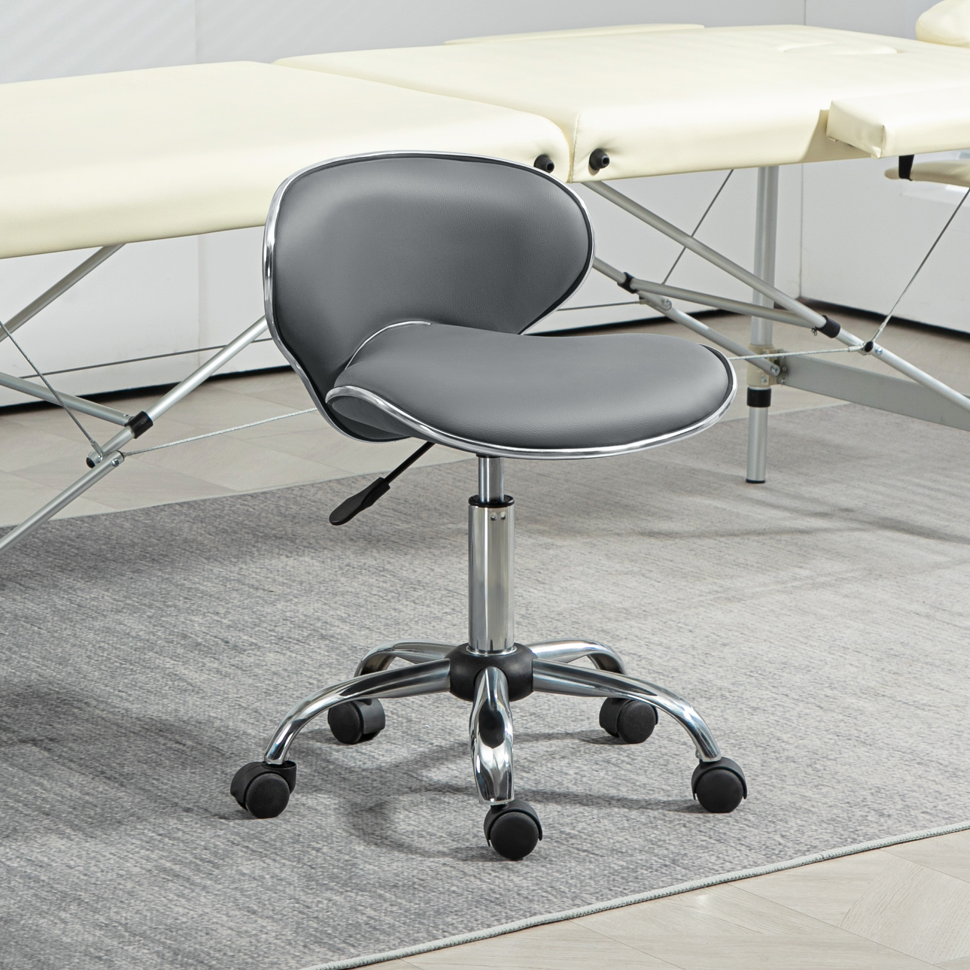 HOMCOM Rollenhocker Arbeitshocker höhenverstellbar 44-56 cm mit Rückenlehne, 360° drehbar für Massagesalon, Büro, Klinik, grau Aosom – Bild 2 von 2