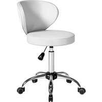 HOMCOM Rollhocker, PU-Massagehocker mit Höhenverstellung 73-88 cm und Rückenlehne, 360° drehbar, Stahlgestell, für Massagesalon, Tattoo-Studio, Klinik, Spa, wei