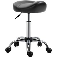 HOMCOM Rollhocker Höhenverstellbarer Arbeitshocker mit Rädern drehbar Kunstleder Schwarz 48 x 48 x 54-69 cm für Salon & Massage Aosom.de