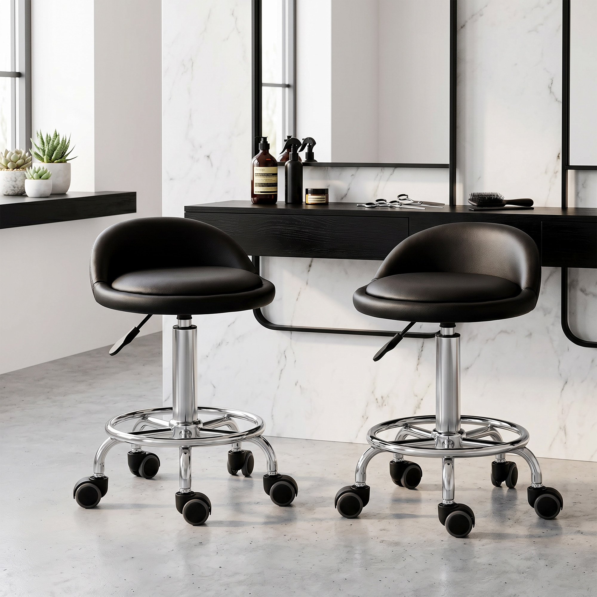 HOMCOM Rollhocker mit Rückenlehne 57-72 cm höhenverstellbar Drehhocker Arbeitshocker 360° drehbar Bürohocker für Büro Salon Massage Spa Schwarz Aosom – Bild 2 von 2
