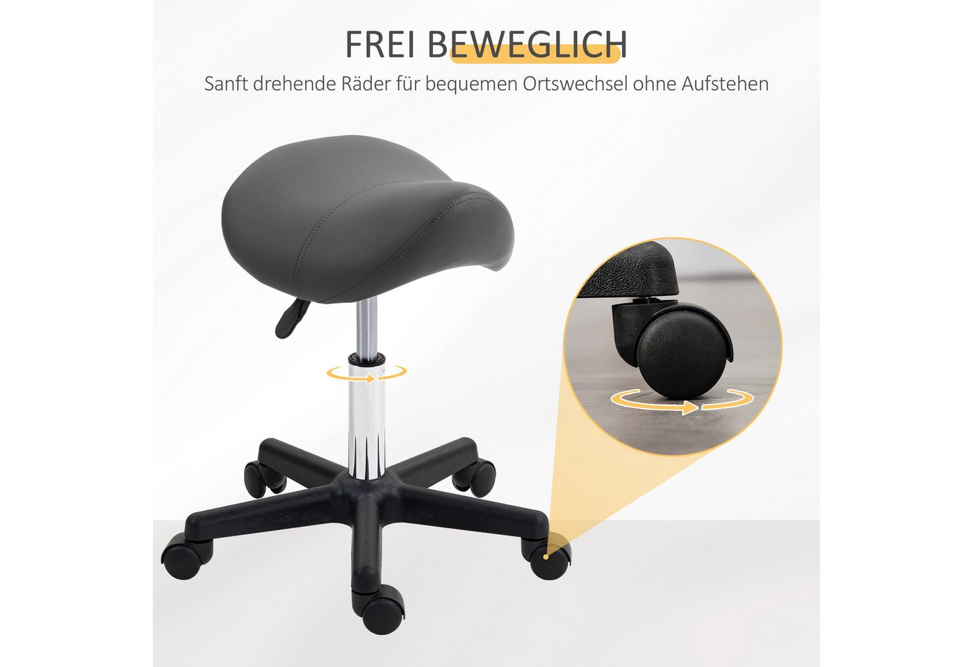 HOMCOM Rollsitz 360° drehbar (Salonhocker, 1 St., Drehhocker), höhenverstellbar, Grau – Bild 5 von 5