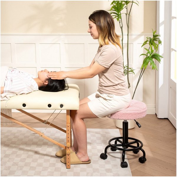 HOMCOM Rollsitz Arbeitshocker höhenverstellbar 50-66 cm 360° drehbar Hocker (Rollhocker, 1 St., Drehhocker), für Büro, Salon, Massage, Spa, Rosa