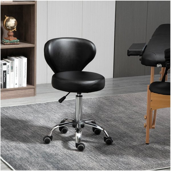 HOMCOM Rollsitz Rollhocker höhenverstellbar mit Rückenlehne drehbar Bürohocker (Arbeitshocker, 1 St., Drehhocker), für Büro, Wohnzimmer, Kunstleder, 45 x 54 x 7