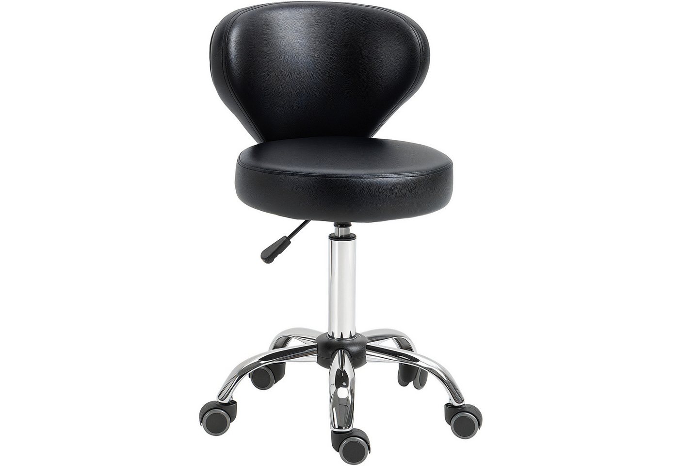 HOMCOM Rollsitz Rollhocker höhenverstellbar mit Rückenlehne drehbar Bürohocker (Arbeitshocker, 1 St., Drehhocker), für Büro, Wohnzimmer, Kunstleder, 45 x 54 x 7 – Bild 2 von 5