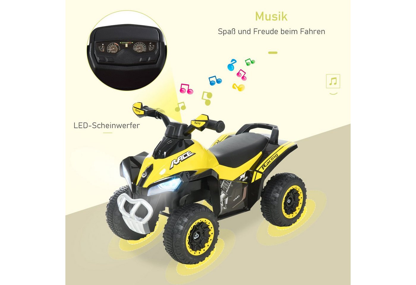 HOMCOM Rutscher Kinder Rutschauto Tretauto, (Rutschen Kinderauto, 1-tlg., Kinderfahrzeug), Gelb 67,5 x 38 x 44 cm – Bild 4 von 5
