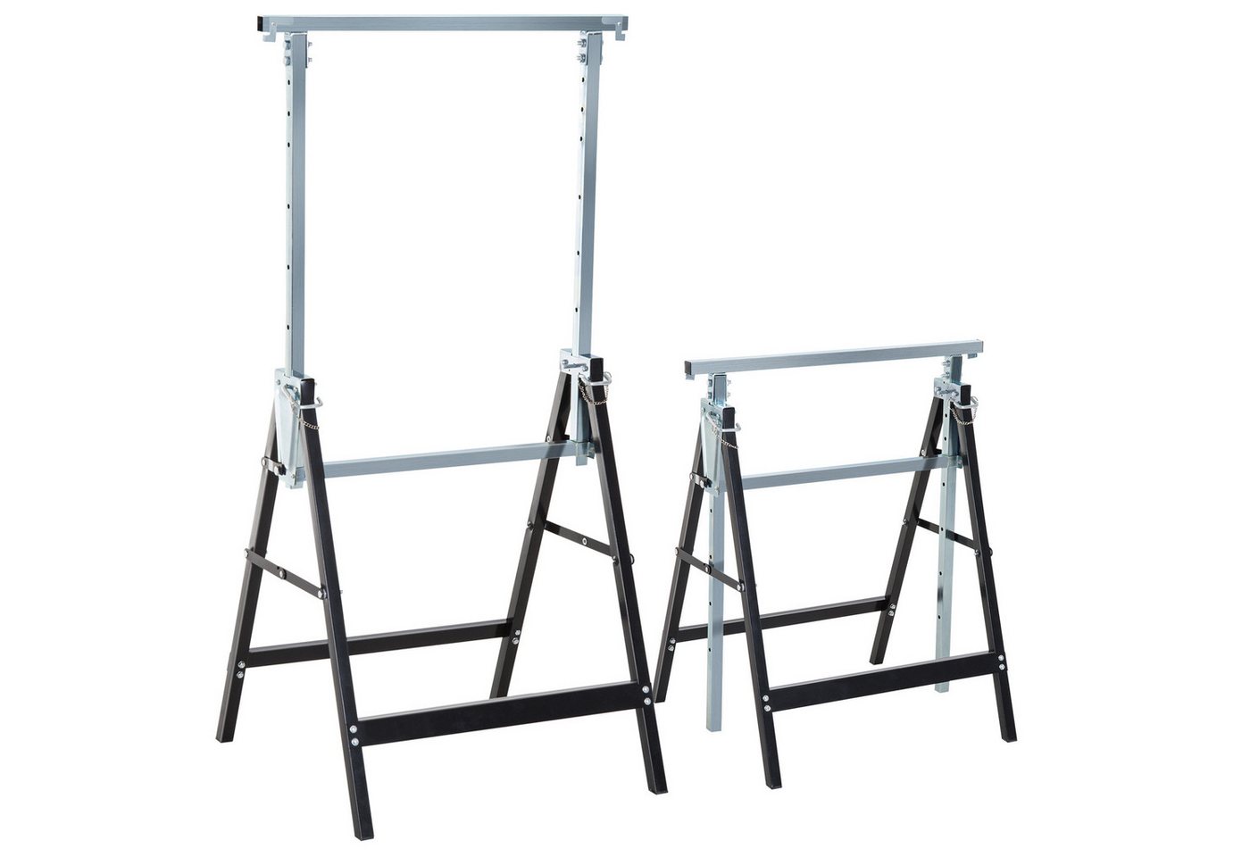 HOMCOM Sägebock 2er Set klappbar höhenverstellbar Gerüstbock Unterstellbock, 200 kg max. Belastbarkeit, (klappbar, 2-St., höhenverstellbar), 68 x 58 x 80-130 cm – Bild 2 von 5