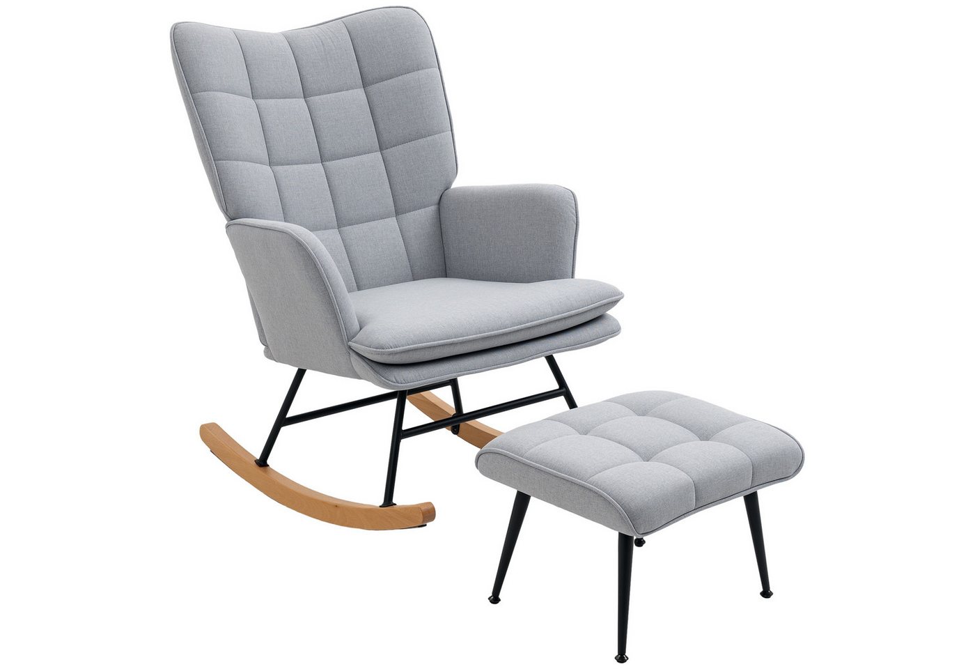 HOMCOM Schaukelsessel Schaukelstuhl mit Hocker, Sessel mit Leinenoptik (Schaukelstuhl mit Hocker, 2-St., bestehend aus Sessel und Hocker), Schaukelfunktion, Hoc – Bild 2 von 5
