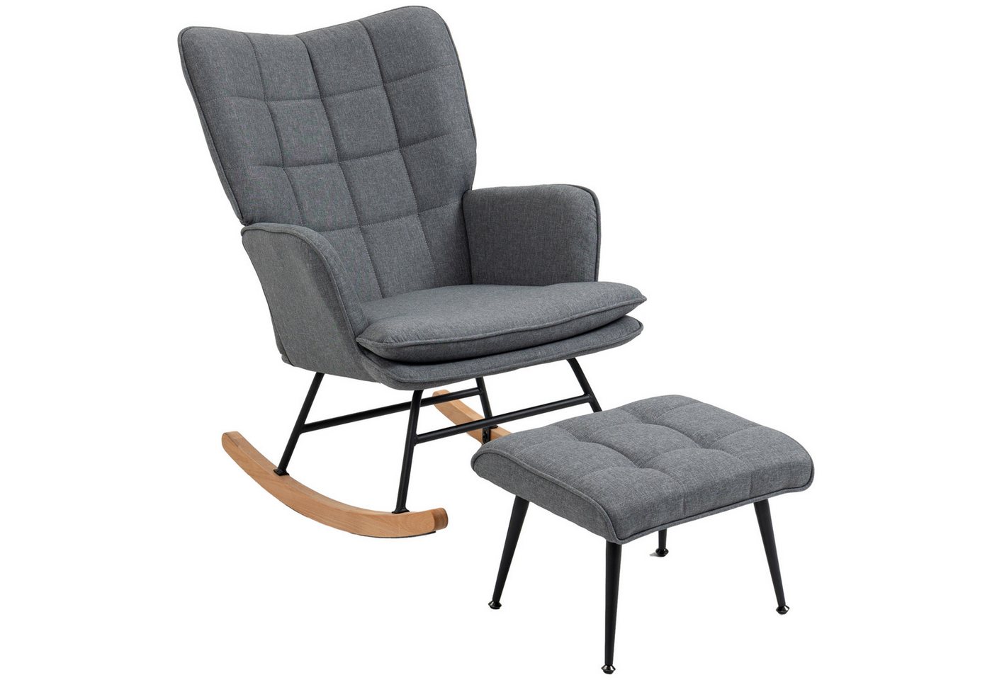 HOMCOM Schaukelsessel Schaukelstuhl mit Hocker, Sessel mit Leinenoptik (Armlehnsessel, 2-St., Schwingsessel), für Wohnzimmer, Schlafzimmer, Grau – Bild 2 von 5