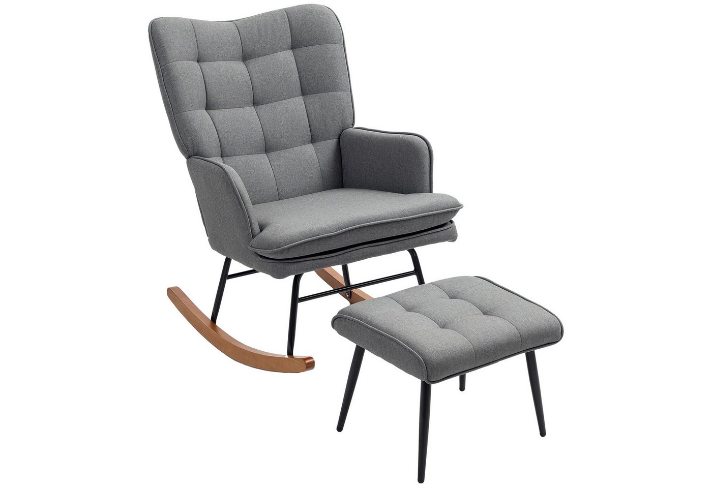 HOMCOM Schaukelsessel Schaukelstuhl mit Hocker, Sessel mit Leinenoptik (Armlehnsessel, 2-St., Schwingsessel), für Wohnzimmer, Schlafzimmer, Schwarz+Dunkelgrau – Bild 2 von 5