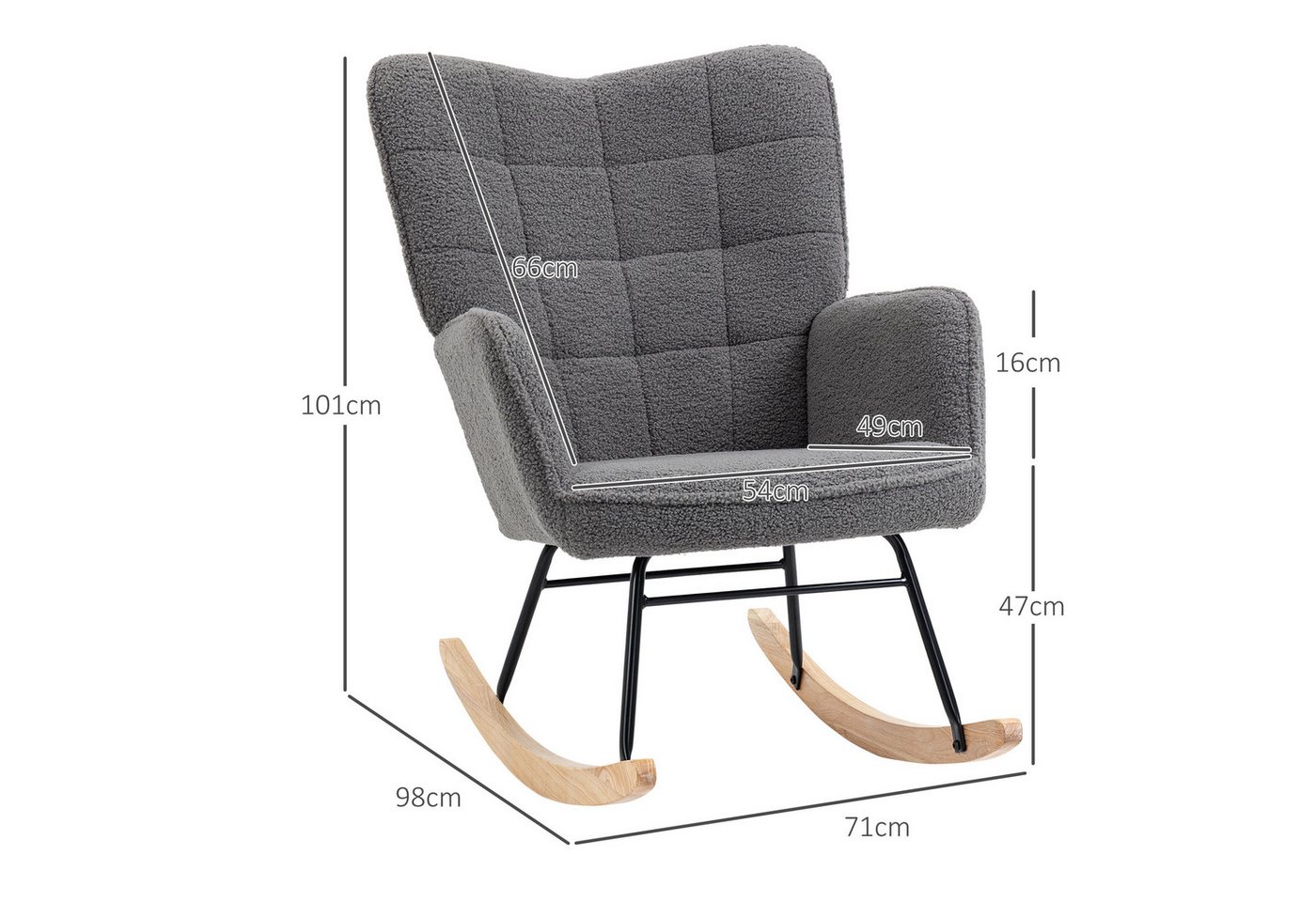 HOMCOM Schaukelstuhl Schaukelsessel, Relaxsessel mit Samtimitat, bis 120kg, Armlehne (Schwingsessel, 1 St), für Wohnzimmer, Dunkelgrau – Bild 3 von 5