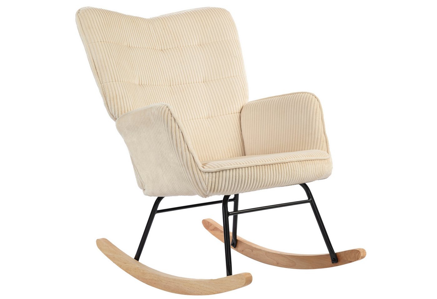 HOMCOM Schaukelstuhl Schaukelsessel, Relaxsessel mit Samtimitat, bis 120kg, Armlehne (Schaukelsessel, 1 St), für Wohnzimmer, Schlafzimmer, Beige – Bild 2 von 5