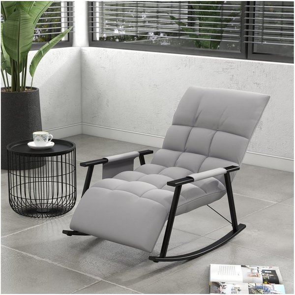 HOMCOM Schaukelstuhl Sessel, Relaxsessel mit Mikrofasertuch Schwingsessel, Balkon (Schaukelsessel, 1 St), für Wohnzimmer, Schlafzimmer, Grau