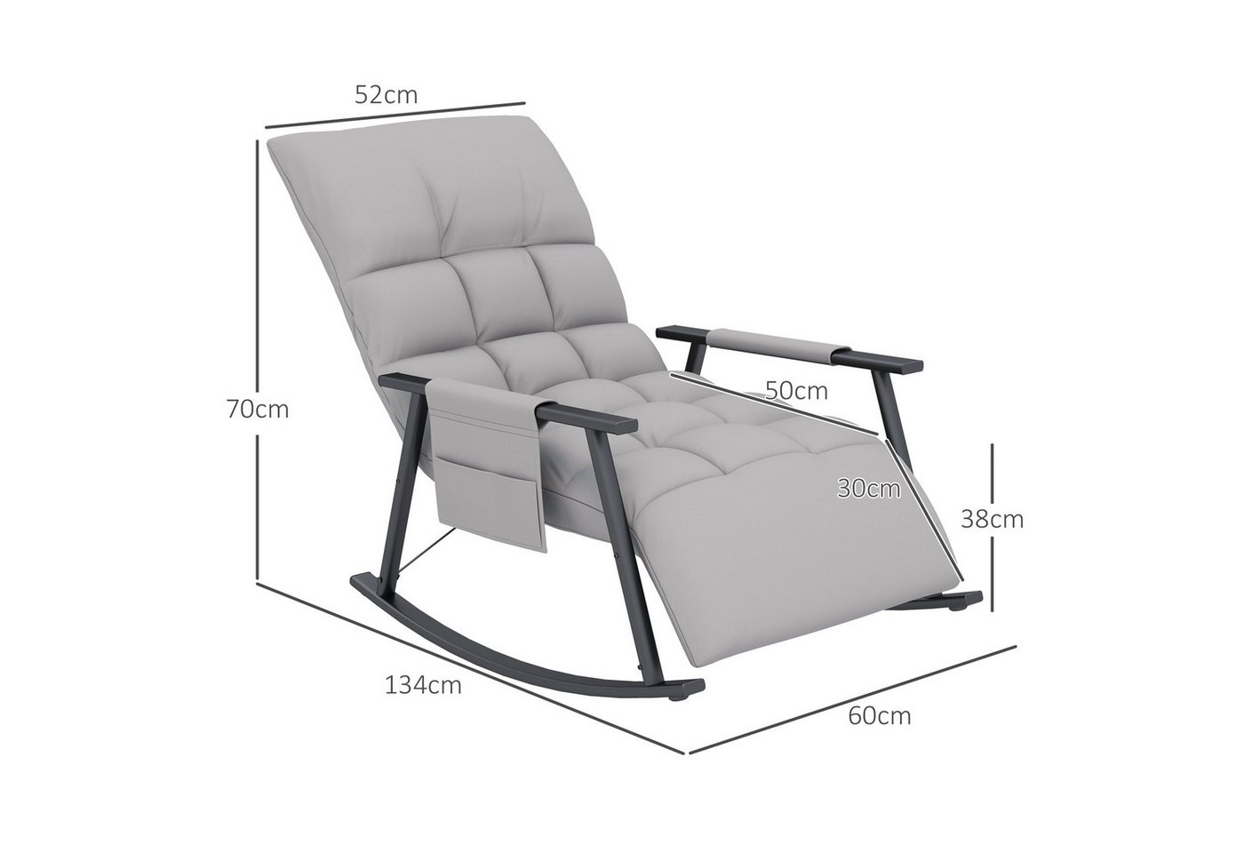 HOMCOM Schaukelstuhl Sessel, Relaxsessel mit Mikrofasertuch Schwingsessel, Balkon (Schaukelsessel, 1 St), für Wohnzimmer, Schlafzimmer, Grau – Bild 3 von 5