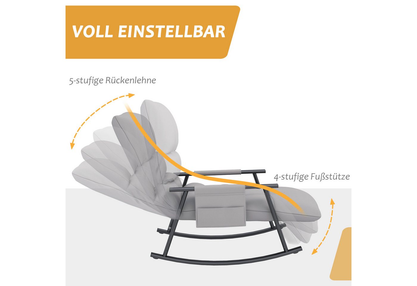 HOMCOM Schaukelstuhl Sessel, Relaxsessel mit Mikrofasertuch Schwingsessel, Balkon (Schaukelsessel, 1 St), für Wohnzimmer, Schlafzimmer, Grau – Bild 4 von 5