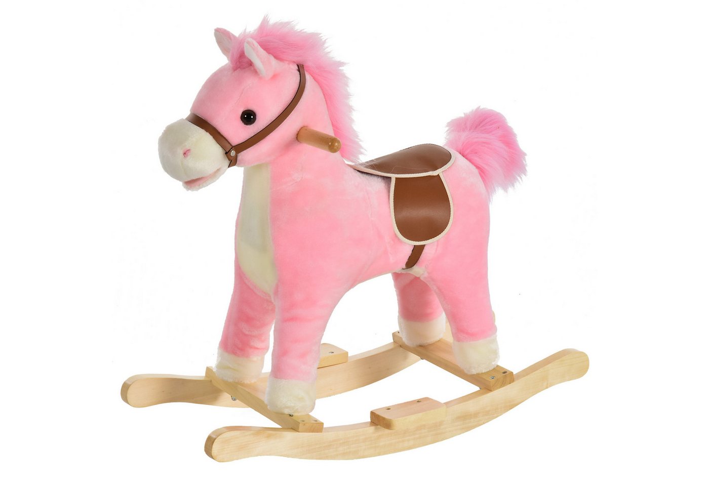 HOMCOM Schaukeltier mit Tiergeräusche Spielzeug Haltegriffe für 36-72 Monate Plüsch Rosa, (1 tlg), Rosa 65 x 32.5 x 61 cm – Bild 2 von 5