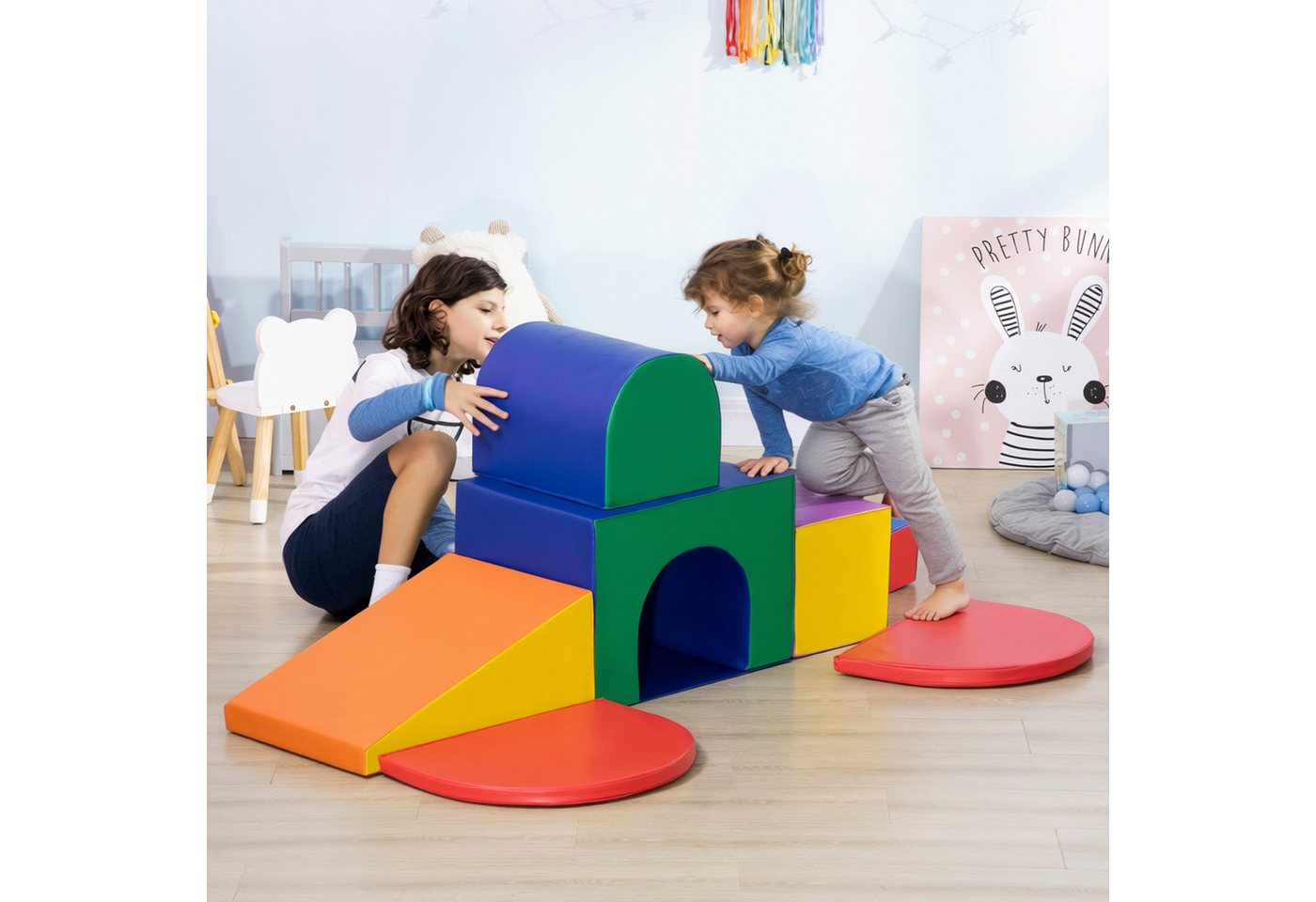 HOMCOM Schaumstoff Bausteine Softbausteine Grossbausteine Mehrfarbig Spielbausteine, (Schaumstoffblöcke, 7 St., Riesenbausteine), für 1-3 Jahre alt Kinder Kunst – Bild 2 von 5