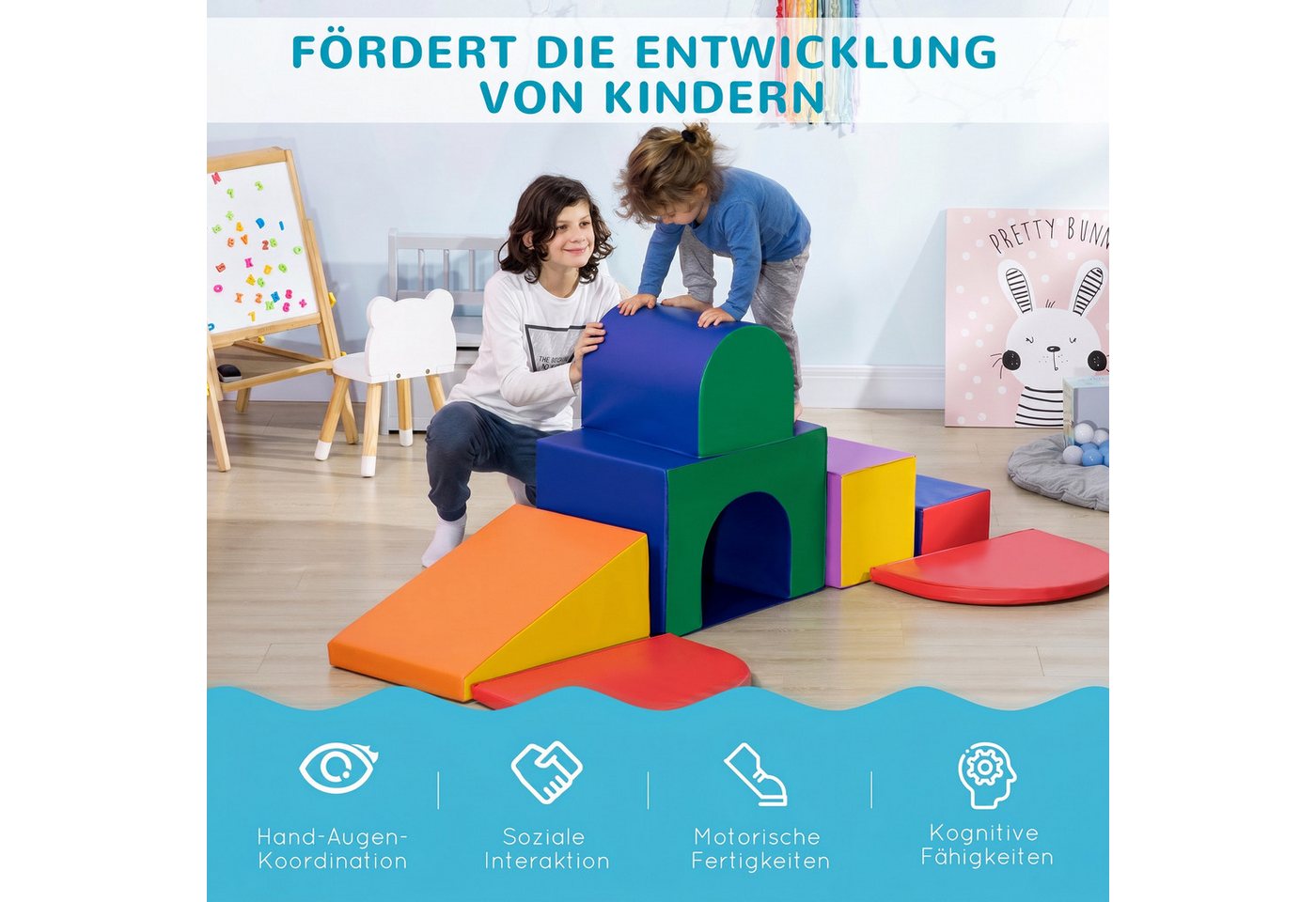 HOMCOM Schaumstoff Bausteine Softbausteine Grossbausteine Mehrfarbig Spielbausteine, (Schaumstoffblöcke, 7 St., Riesenbausteine), für 1-3 Jahre alt Kinder Kunst – Bild 5 von 5