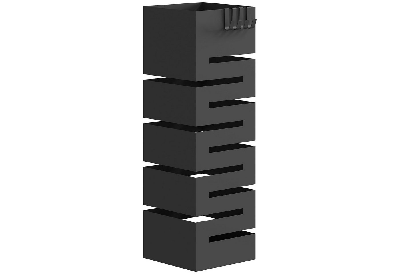 HOMCOM Schirmständer Regenschirmständer, Quadratisch, mit 4 Haken für Eingangsbereich (Set, 1 St., Schirmständer mit Abtropfschale), Modern, Schwarz, Metall – Bild 2 von 5