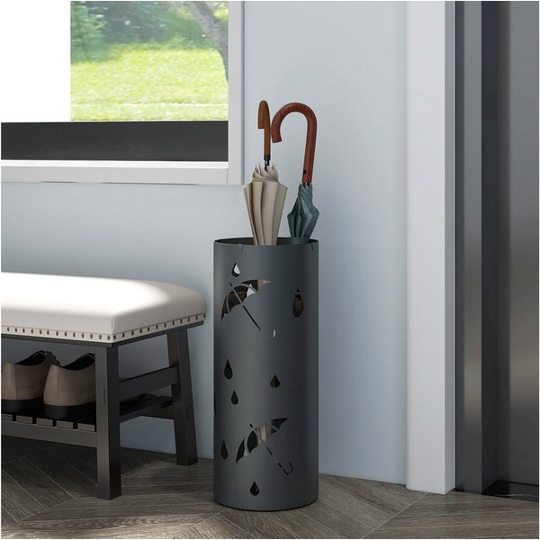 HOMCOM Schirmständer Regenschirmständer mit 4 Haken, Schirmhalter, Stahl, dunkelgrau (Schirmhalter für Gehstöcke, Regenschirme, 1 St., Stahl), Ø17 x 41 cm, Dunk