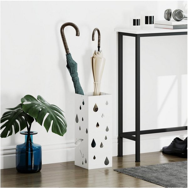 HOMCOM Schirmständer Regenschirmständer mit 4 Haken, Wasserauffangschale, für Flur (Regenschirmhalter für Regenschirme, Gehstöcke, 1 St., Stahl), 15,5 x 15,5 x 