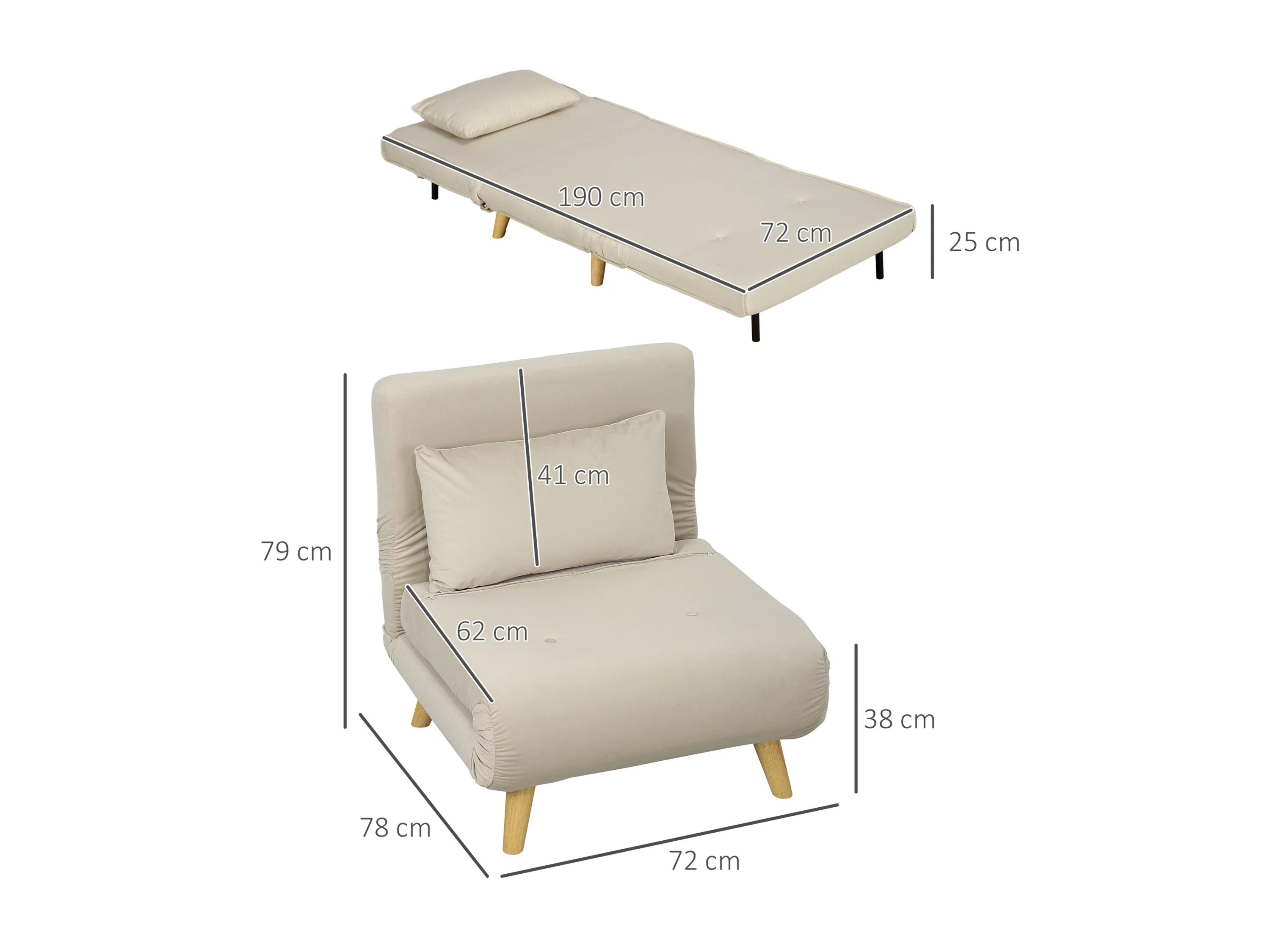 HOMCOM Schlafsessel (Breite 72 cm, Beige) – Bild 3 von 4