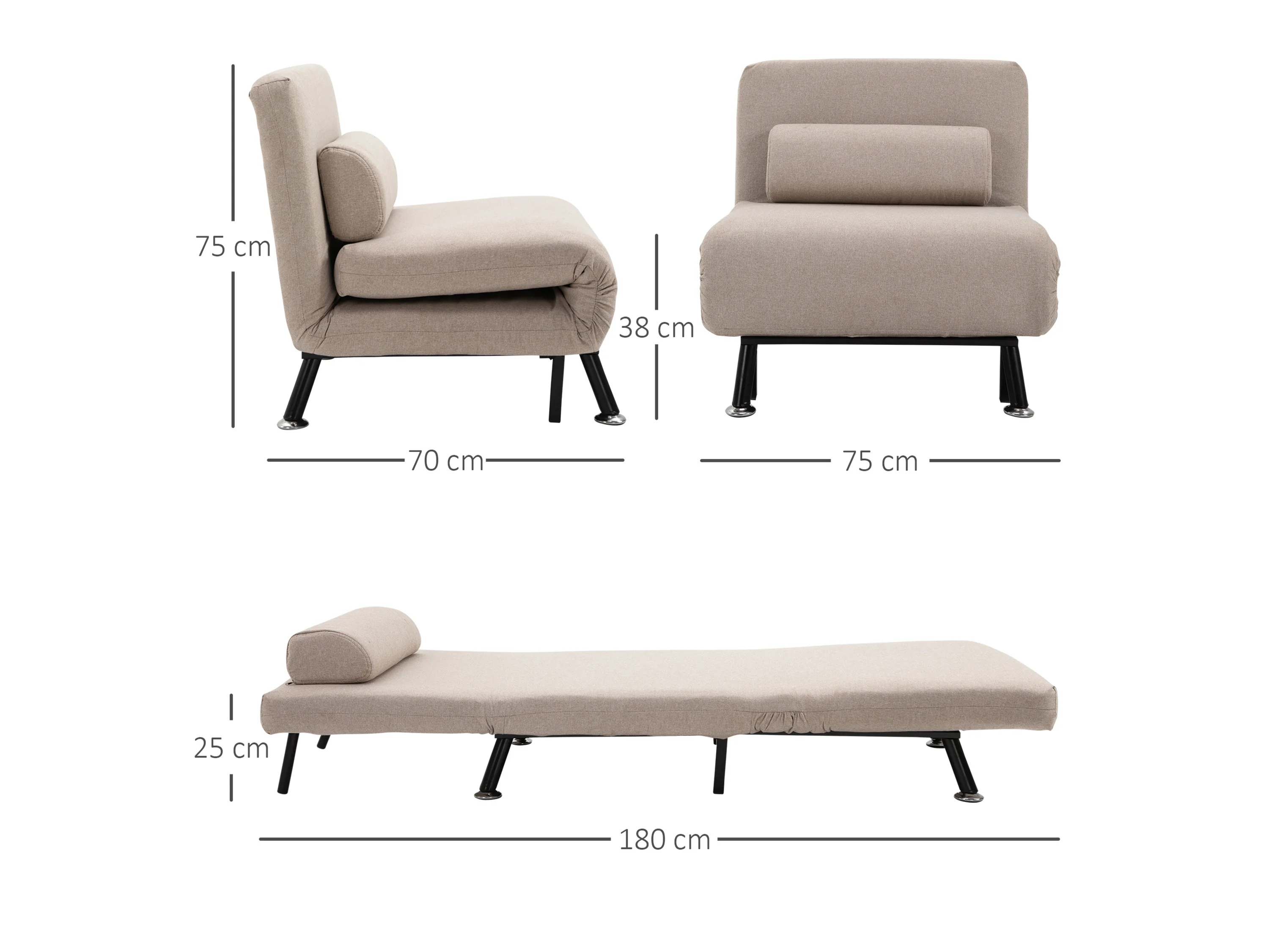 HOMCOM Schlafsessel (Breite 75 cm, Beige) – Bild 3 von 4