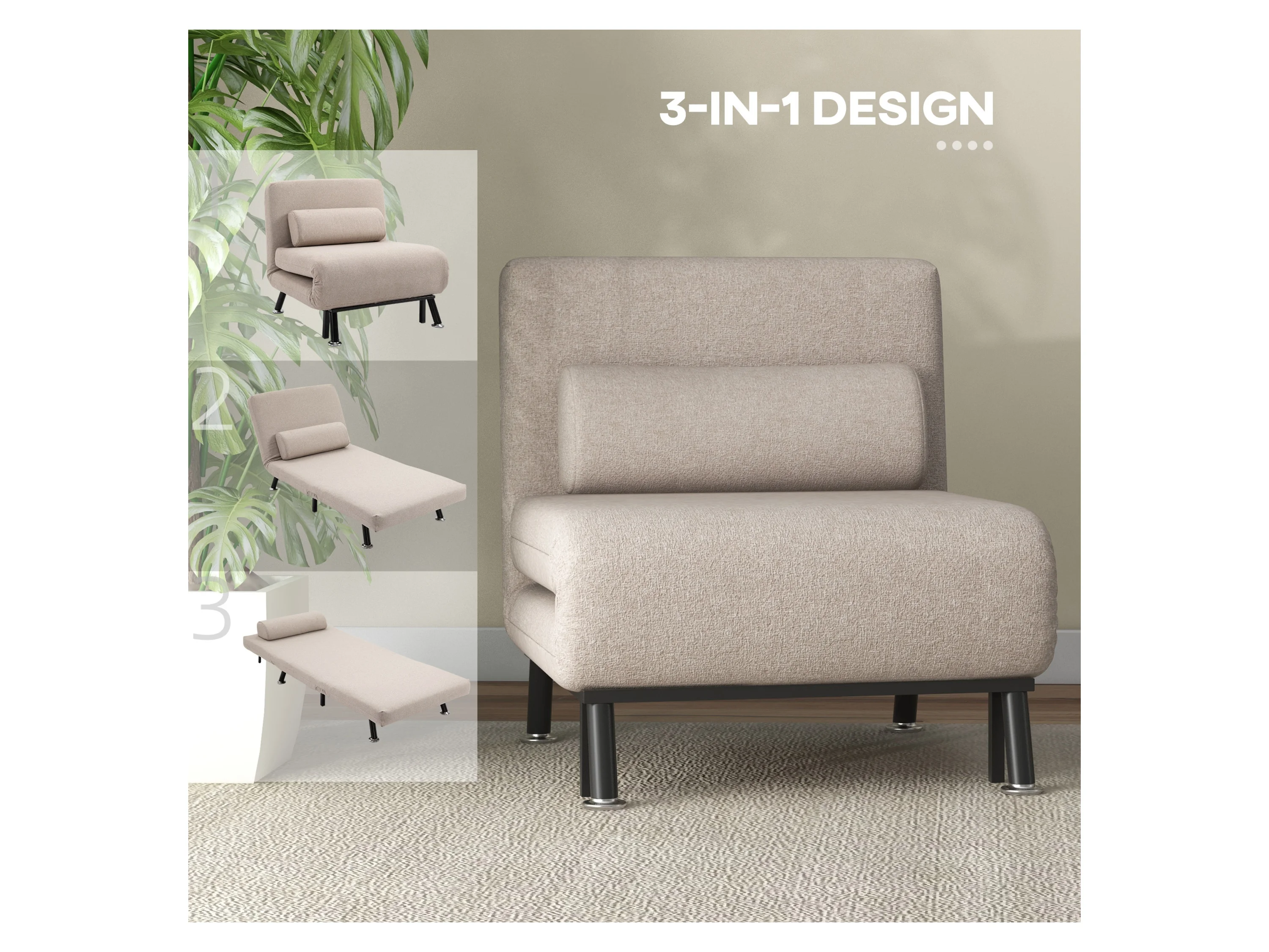 HOMCOM Schlafsessel (Breite 75 cm, Beige) – Bild 4 von 4