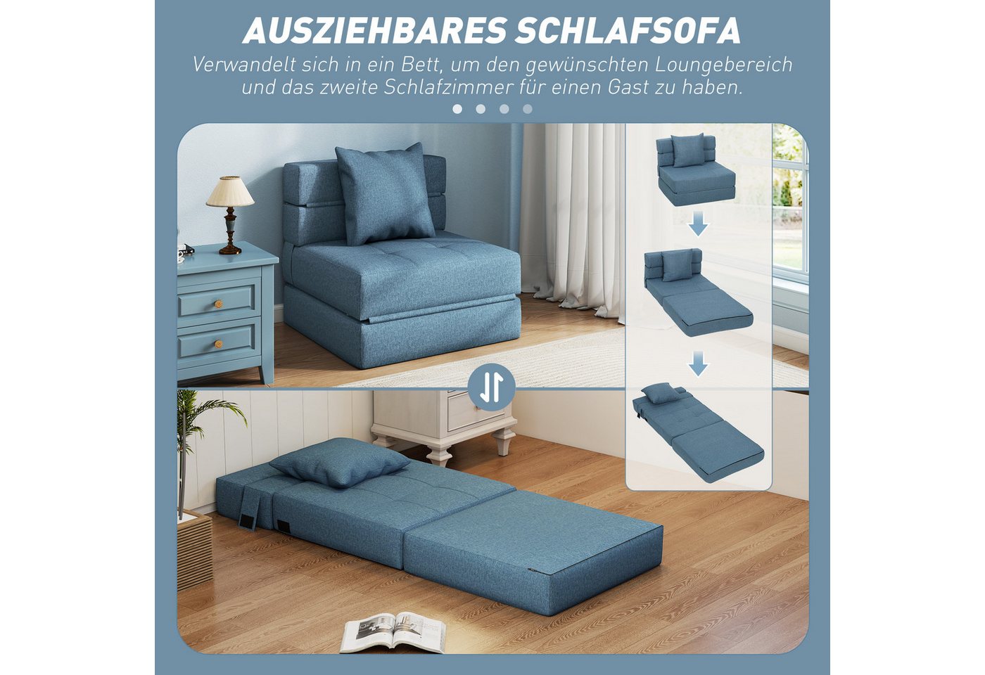 HOMCOM Schlafsofa 2-in-1 Klappsessel mit Bettfunktion, Relaxsessel mit Kissen, Schlafsessel klappbar 1 Teile, für Wohnzimmer, Schlafzimmer, bis 120 kg Belastbar – Bild 4 von 5