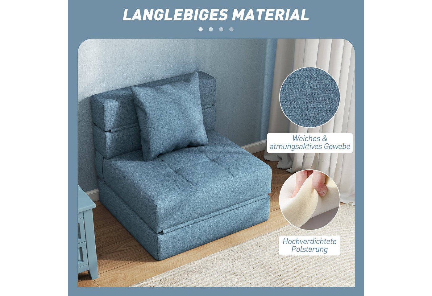 HOMCOM Schlafsofa 2-in-1 Klappsessel mit Bettfunktion, Relaxsessel mit Kissen, Schlafsessel klappbar 1 Teile, für Wohnzimmer, Schlafzimmer, bis 120 kg Belastbar – Bild 5 von 5