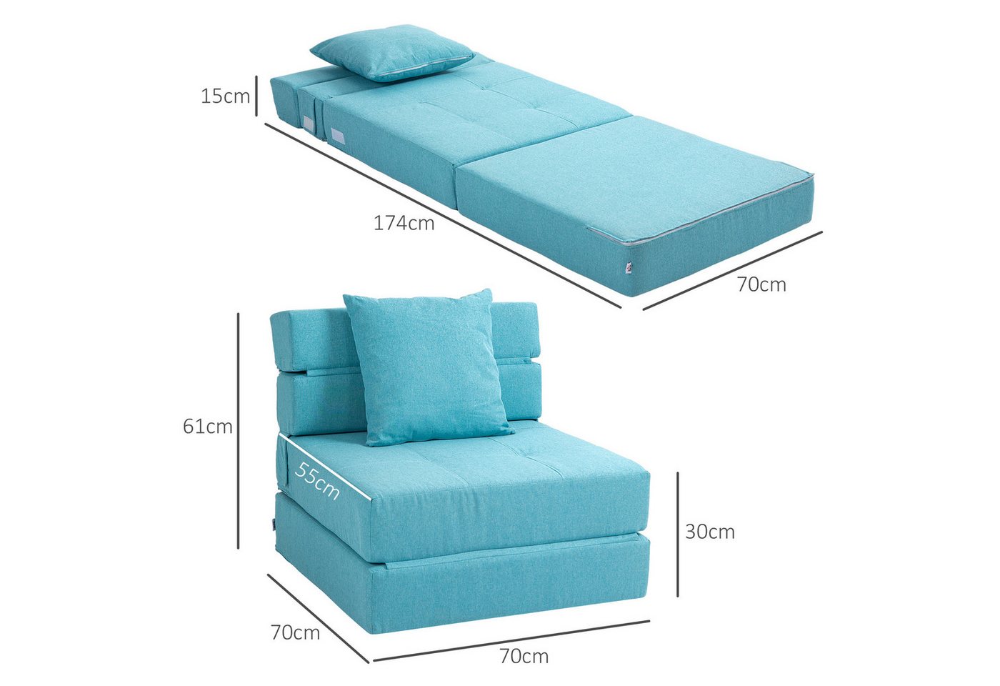 HOMCOM Schlafsofa 2-in-1 Klappsessel mit Bettfunktion, Relaxsessel mit Kissen, Schlafsessel klappbar 1 Teile, für Wohnzimmer, Schlafzimmer, bis 120 kg Belastbar – Bild 3 von 5