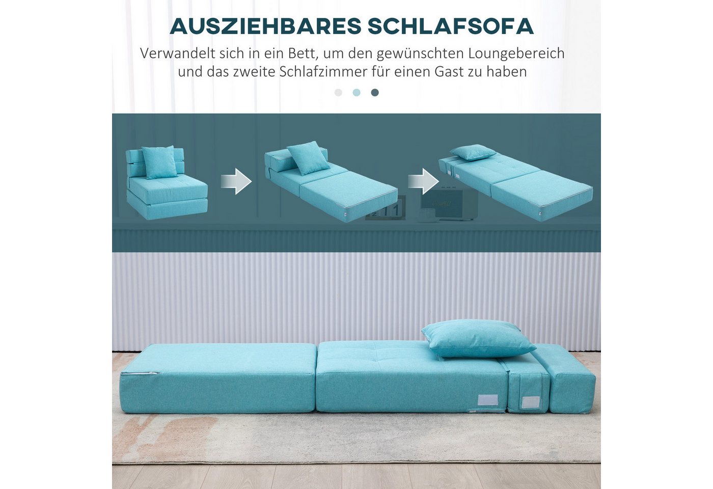HOMCOM Schlafsofa 2-in-1 Klappsessel mit Bettfunktion, Relaxsessel mit Kissen, Schlafsessel klappbar 1 Teile, für Wohnzimmer, Schlafzimmer, bis 120 kg Belastbar – Bild 4 von 5