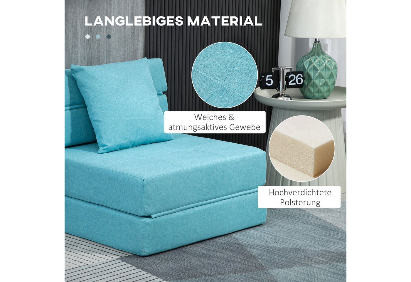 HOMCOM Schlafsofa 2-in-1 Klappsessel mit Bettfunktion, Relaxsessel mit Kissen, Schlafsessel klappbar 1 Teile, für Wohnzimmer, Schlafzimmer, bis 120 kg Belastbar – Bild 5 von 5