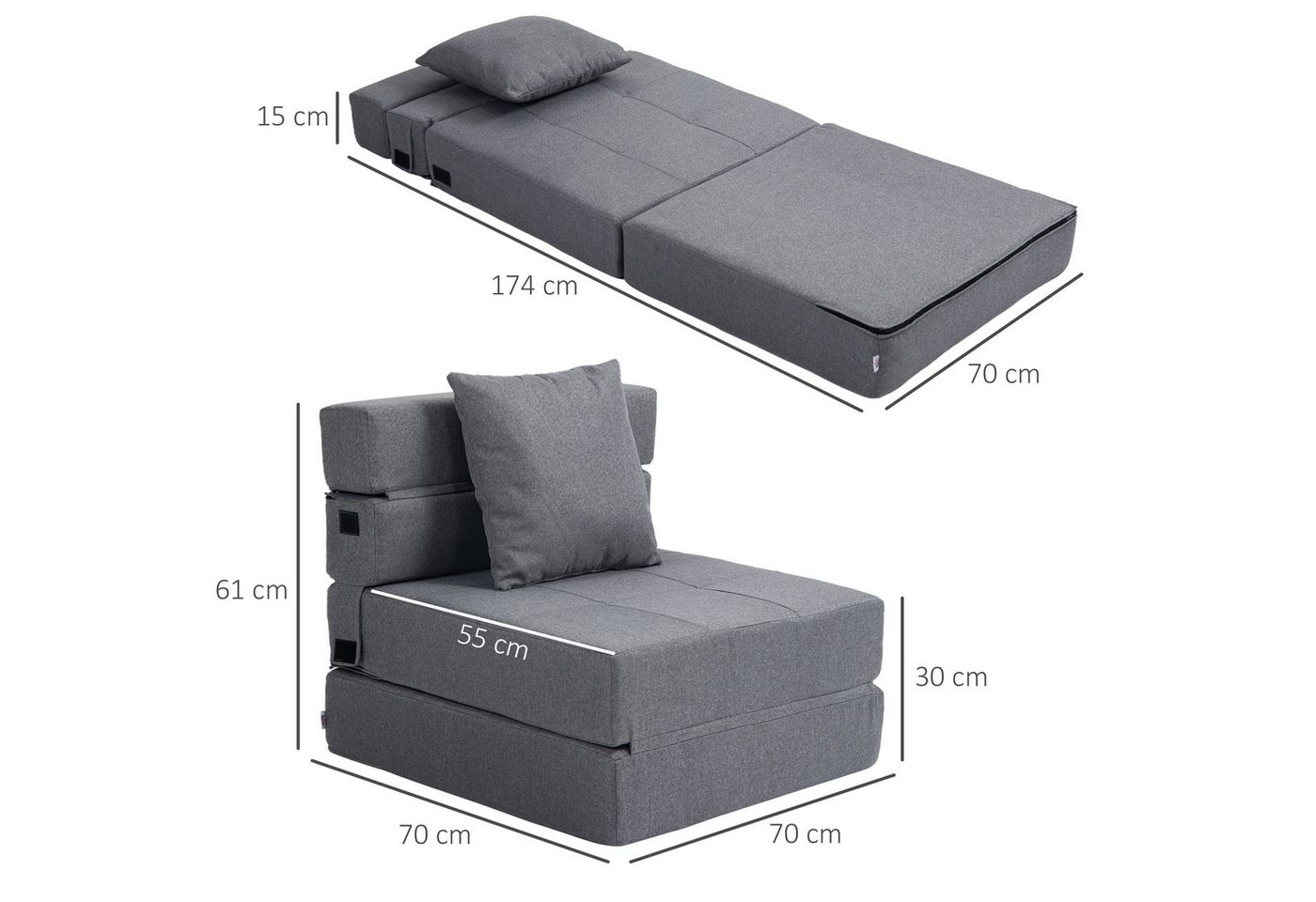 HOMCOM Schlafsofa 2-in-1 Klappsessel mit Bettfunktion, Relaxsessel mit Kissen, Schlafsessel klappbar 1 Teile, für Wohnzimmer, Schlafzimmer, bis 120 kg Belastbar – Bild 3 von 5