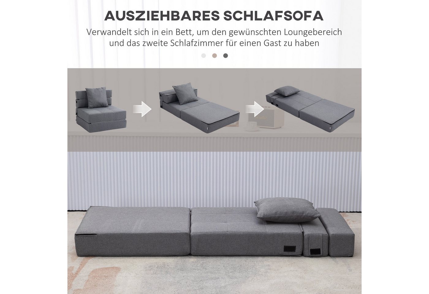 HOMCOM Schlafsofa 2-in-1 Klappsessel mit Bettfunktion, Relaxsessel mit Kissen, Schlafsessel klappbar 1 Teile, für Wohnzimmer, Schlafzimmer, bis 120 kg Belastbar – Bild 4 von 5