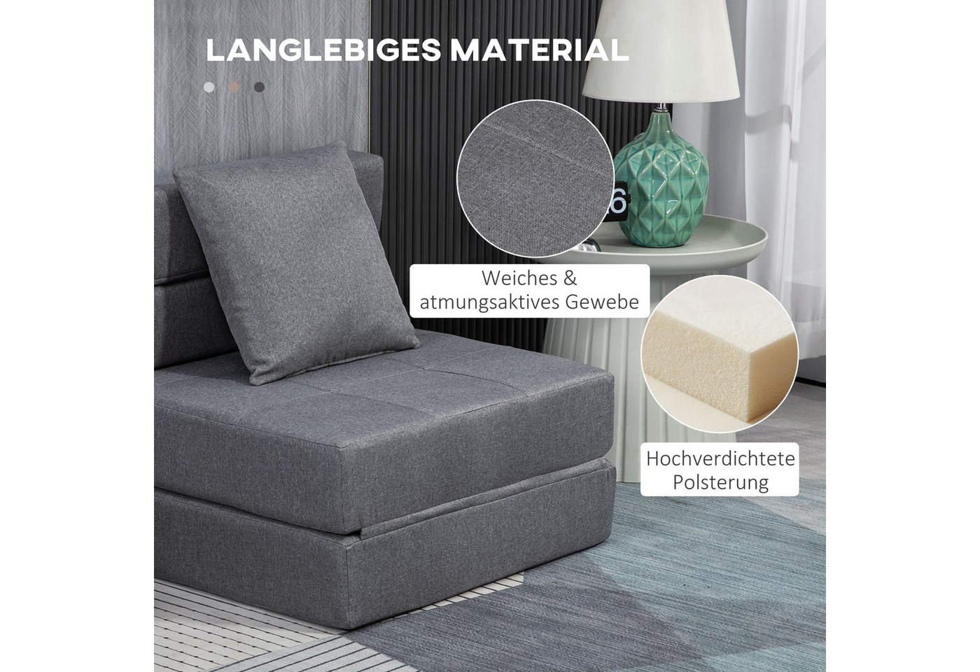 HOMCOM Schlafsofa 2-in-1 Klappsessel mit Bettfunktion, Relaxsessel mit Kissen, Schlafsessel klappbar 1 Teile, für Wohnzimmer, Schlafzimmer, bis 120 kg Belastbar – Bild 5 von 5