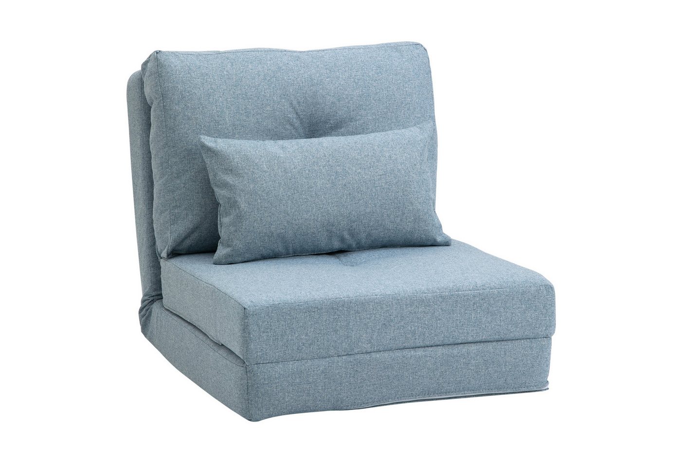 HOMCOM Schlafsofa 2 in 1 Schlafsessel klappbar mit Bettfunktion 60 x 80 x 56 cm, Bodensofa 1 Teile, für Wohnzimmer, Schlafzimmer, Leinen, Himmelblau – Bild 2 von 5