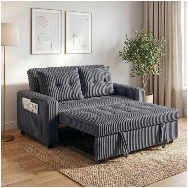 HOMCOM Schlafsofa 2-Sitzer Sofa 157 x 190 cm Schlafcouch mit Schlaffunktion, Set 1 Teile, 3-in-1-Design, ausziehbar, 3-fach verstellbare Rückenlehne