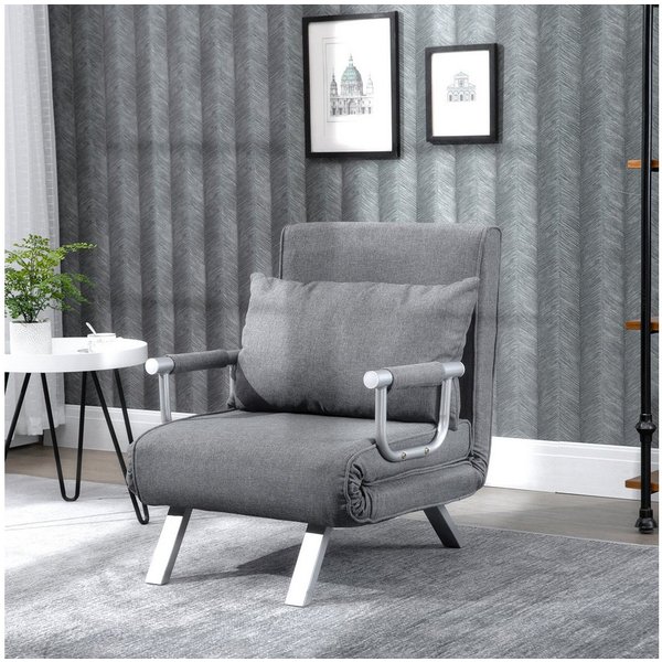 HOMCOM Schlafsofa 3 in 1 Schlafsessel, Klappsessel mit Bettfunktion, Kissen, Grau, Schlafcouch 1 Teile, für Wohnzimmer, Hellgrau