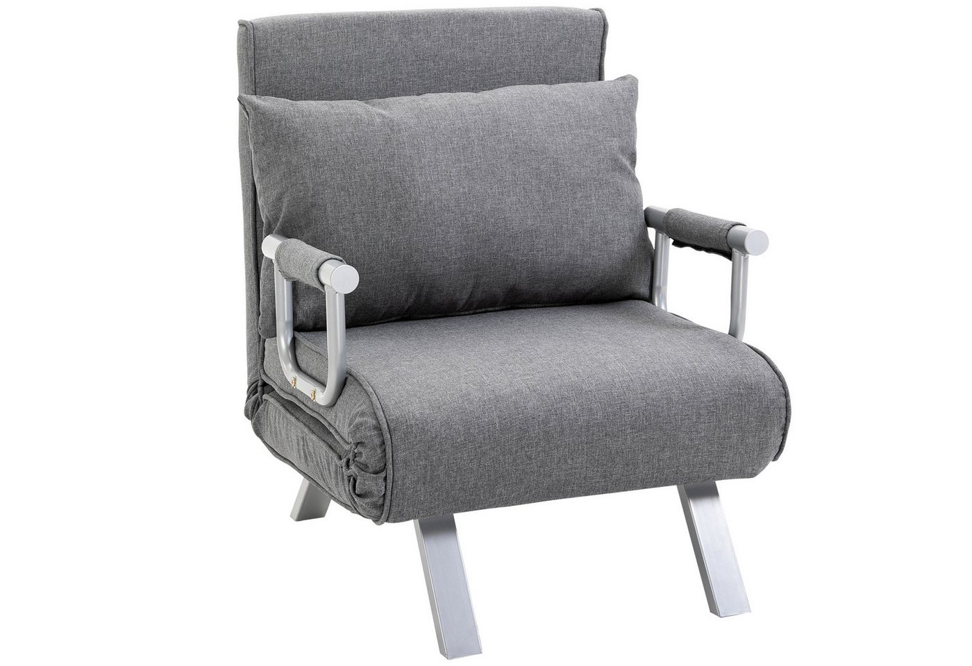 HOMCOM Schlafsofa 3 in 1 Schlafsessel, Klappsessel mit Bettfunktion, Kissen, Grau, Schlafcouch 1 Teile, für Wohnzimmer, Hellgrau – Bild 2 von 5