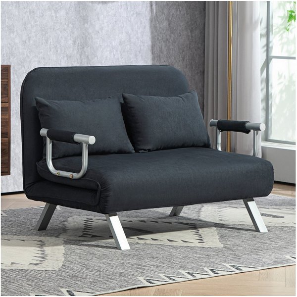HOMCOM Schlafsofa 3 in 1 Schlafsessel, klappbar, mit Bettfunktion, Kissen, schwarz, Schlafsessel 1 Teile, für Wohnzimmer, Schlafzimmer, Schwarz