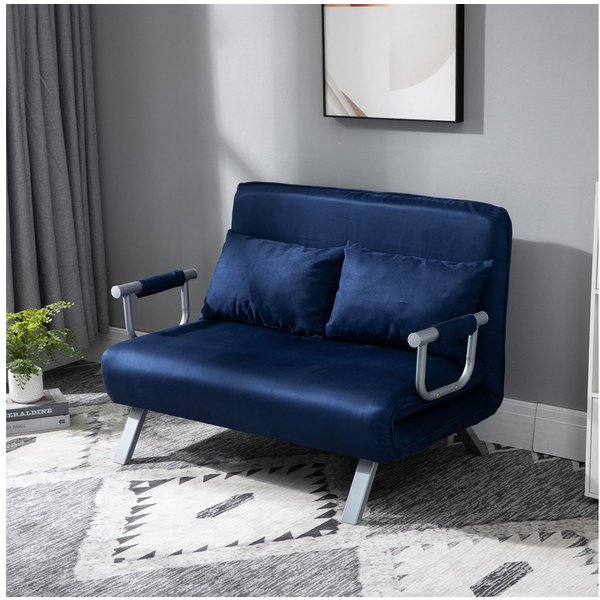 HOMCOM Schlafsofa 3 in 1 Schlafsessel, klappbar, mit Bettfunktion, Kissen, Blau, Schlafsessel 1 Teile, für Wohnzimmer, Schlafzimmer, Blau