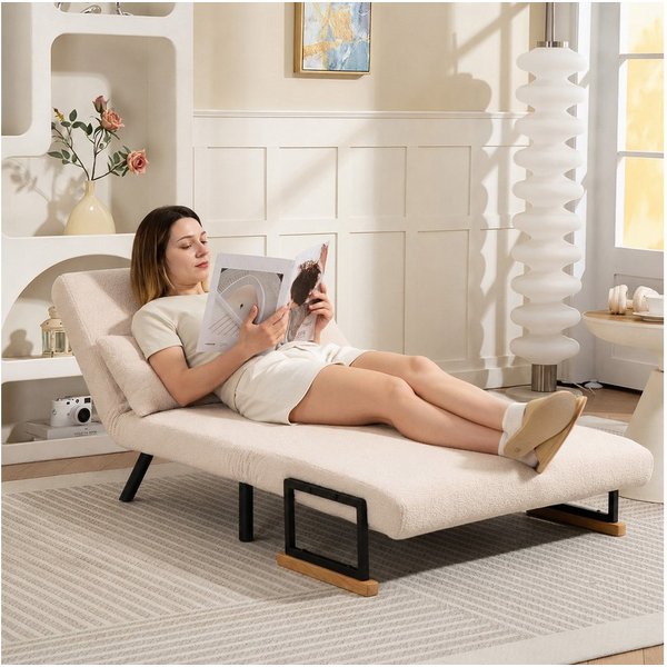 HOMCOM Schlafsofa 4 in 1 2 Sitzer Sofa Schlafcouch mit Samtoptik, Lendenkissen, Verstellbare Couch 1 Teile, 102 x 73 x 81 cm, Beige