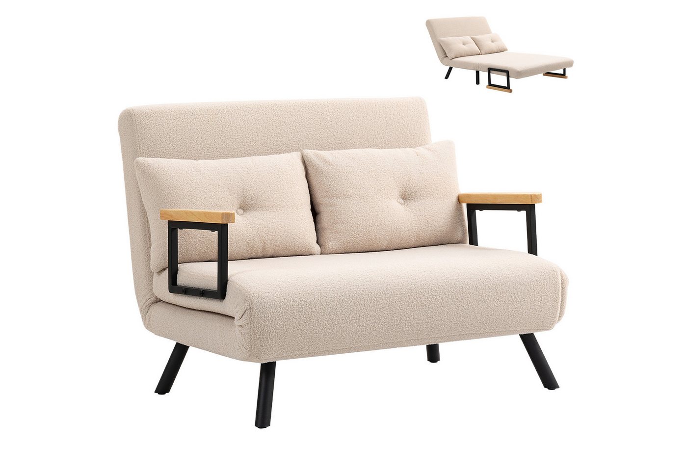 HOMCOM Schlafsofa 4 in 1 2 Sitzer Sofa Schlafcouch mit Samtoptik, Lendenkissen, Verstellbare Couch 1 Teile, 102 x 73 x 81 cm, Beige – Bild 2 von 5